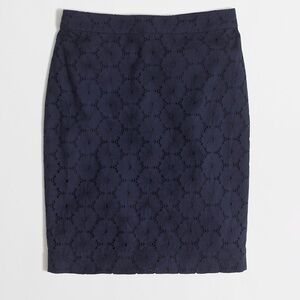 J.Crew Factory Floral Eyelet Pencil Skirt in navy blue, size 2 Petite